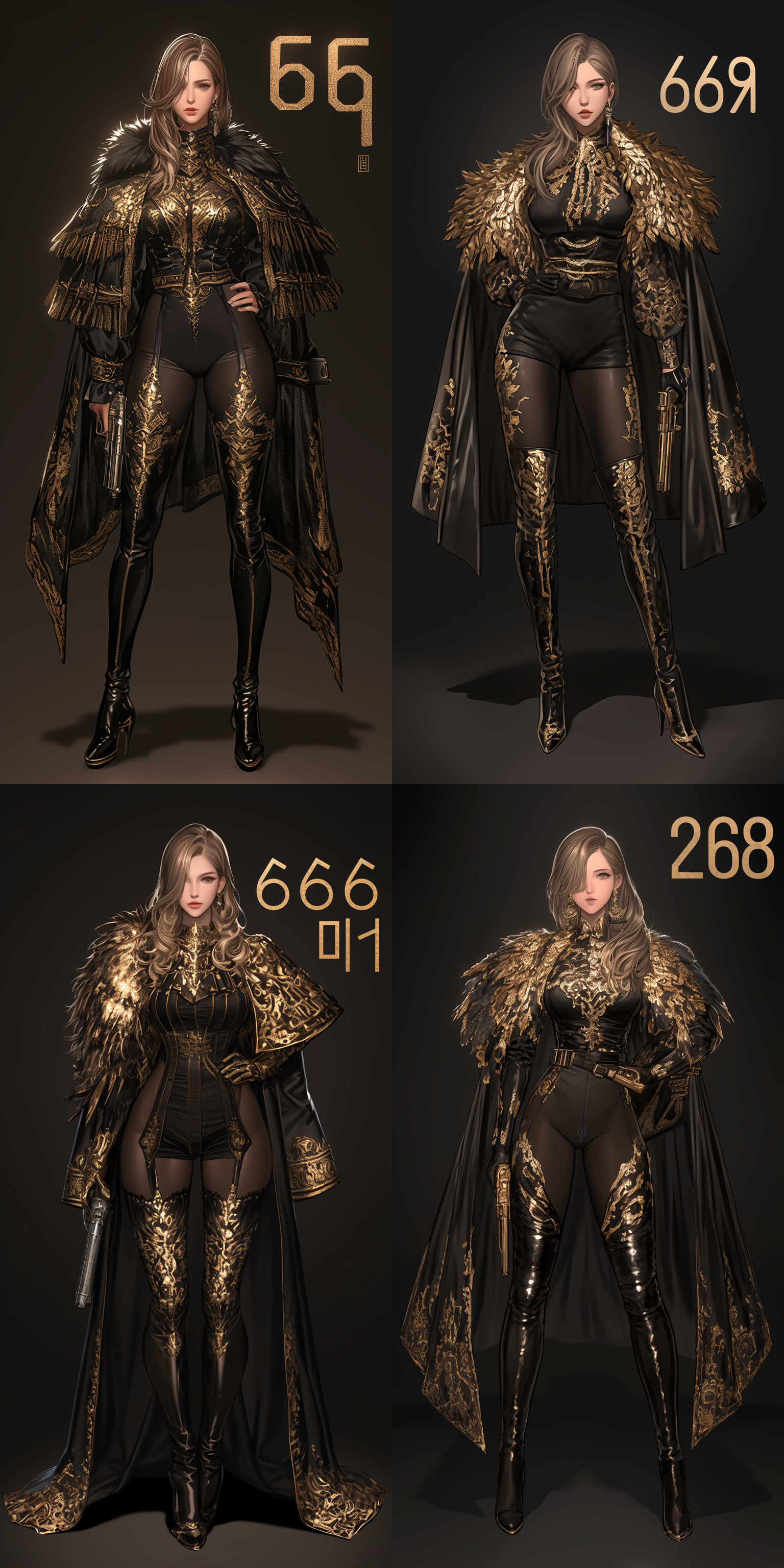 women，完美的身材，齐肩短发，耳饰，黑色毛领飞行员夹克，黑色连体泳装，黑色连裤袜，过膝长靴，pistol，全身，6k，城市废墟