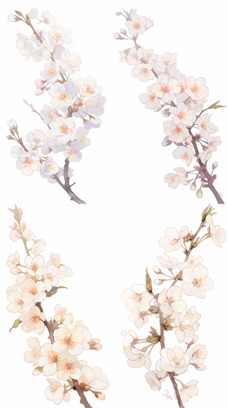 白底，一枝樱花
