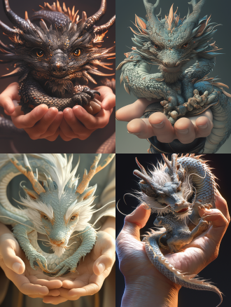 a mini chinese dragon crouches in the palm of your hand,commercial photography,rich details,