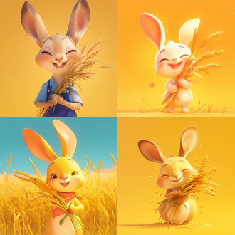 袋鼠ip，开心笑容，手拿麦穗，c4d，干净背景，明亮色调，正面视角，柔和光线，细节丰富，可爱表情，温暖氛围，高饱和度，清晰锐利