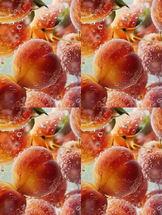 桃子，放大照片，模糊细节，高分辨率艺术扫描，自然肌肤光泽扩散效果，1200点每英寸扫描，超分辨率，1:1比例专辑封面设计