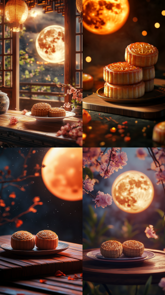 tatsuya tanaka, miniature landscape photography, scene photography, mid-autumn festival poster, there is a plate of mooncakes on the table, moon, realistic material textures, warm color palette, spotlights, cool tones, golden section, advanced photographic style, surrealistic style, ultra-realistic rendering details, high quality, 8k.
