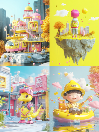 高创意图像、微缩艺术、奇幻风格、微缩模型、三分构图、oc渲染、超级渲染、中间留空、创意摄影、彩色动画剧照、广告海报