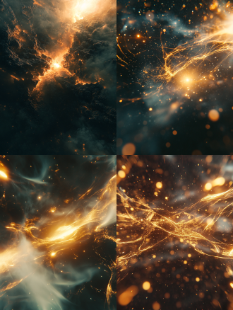 科技光效震撼画面超清晰细节细腻，12k画质，广角镜头下神秘场景，有镜头光晕。 正视 黑金 全息 氛围感照明 镜头光晕 丁达尔效应