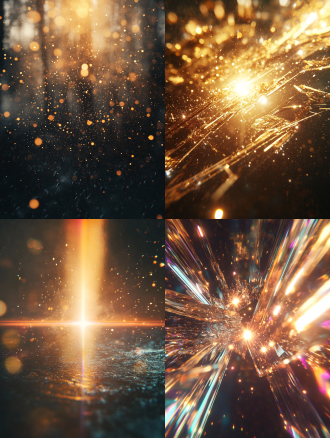 科技光效震撼画面超清晰细节细腻，12k画质，广角镜头下神秘场景，有镜头光晕。 正视 黑金 全息 氛围感照明 镜头光晕 丁达尔效应