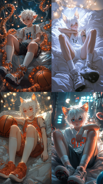 (masterpieces),(1boy),cute,vigourous,short white hair,animal ears and tails,uwabaki \(shoes\),realistic,shorts,white stocking,basketball boots,solo,single person,lying on a mattress,bright lights,simple background,score_9,score_8_up,score_7_up，tentacle