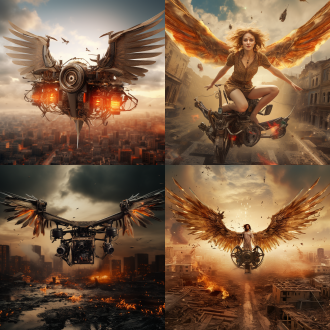 会飞的胶片双反照相机 天使的翅膀 炫酷的眼睛 脚蹬风火轮 城市全景