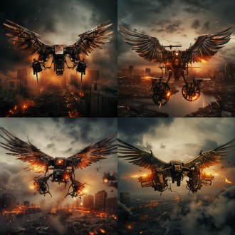 会飞的胶片双反照相机 天使的翅膀 炫酷的眼睛 脚蹬风火轮 城市全景