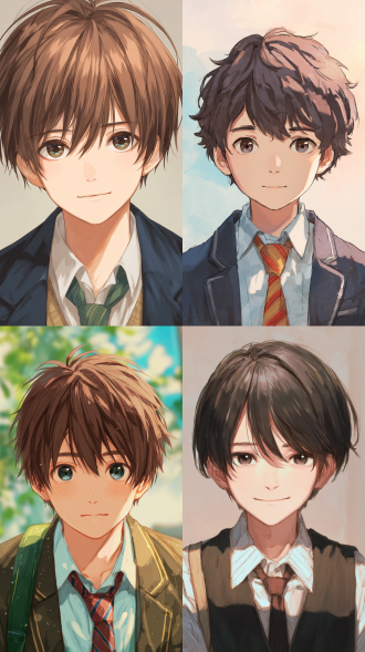 动漫风男孩头像，半写实脸部，清新校服造型，自然微笑，清澈眼神，柔和色调背景。