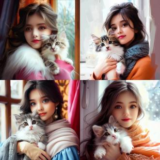 美女怀抱一只小猫