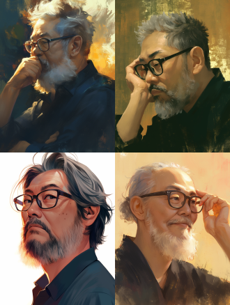 中年男性，亚洲面孔，胡渣满脸，眼镜，半身肖像，自然光，室内环境，柔和色调，细节清晰，沉思表情，成熟稳重。