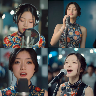 一个美丽的女子在深情的唱歌