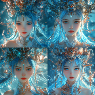 敖闰-哪吒魔童闹海人物角色， prompt wx,ar,2.5d cgi,anime fantasy artwork,dragon queen,blue-haired woman,intricate dragon headdress,cyan chinese dragon,realistic anime art style,highly detailed,ornate design,beautiful fantasy portrait,epic fantasy art,glowing light,ethereal atmosphere,digital 2d art,anime illustration,vibrant colors,hd fantasy,serene yet powerful,majestic dragon,dreamlike,trending digital fantasy art., negative prompt ng_deepnegative_v1_75t,(badhandv4:1.2),easynegative,(worst quality:2),