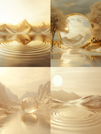 一件具有未来主义景观的艺术品，以cinema4d渲染的风格，浅金色，圆形，mike运动，禅意般的宁静，mark arian，液态金属-ar 5:8** -放大(2x)