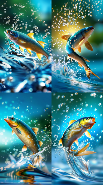 鱼跳入水中游泳