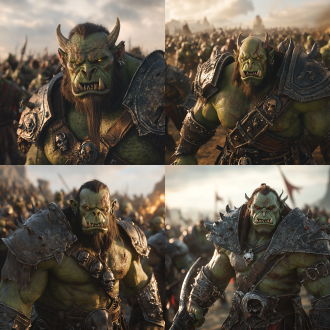 狂暴的绿皮兽人们死伤殆尽，面临危机。背景为大平原。使用晨曦调色。8k超写实渲染，暗黑哥特和战锤40k相融合的风格，动态粒子光效，虚幻引擎5质感，杜比视界hdr。