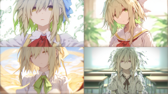 vocaloid gumi，伤感校服，寂寞表情，黄昏校园，水彩风格，淡颜色，柔和光线，中长焦镜头，逆光，静态，忧郁。