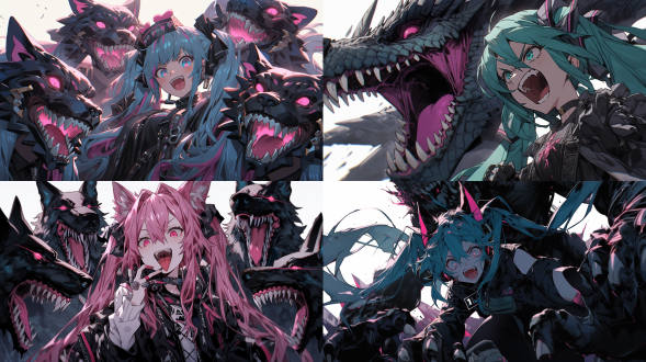 初音未来，虎牙，黑色背带裙粉色衬衫，淡蓝色齐刘海双马尾，白背景，漫画感，设计稿，三设图，线稿，对称构图，高对比度，平面风格，广角镜头，正面光，细节清晰，可爱，活泼。