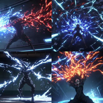 超能力者觉醒，流体喷溅爆炸，动态摄影，光线反射，动感，复杂细节，光影特效，广告摄影，高速快门，广角镜头，逆光，高对比度，冷暖色调交错，表情专注，动作激烈，能量释放，科技感，未来感。