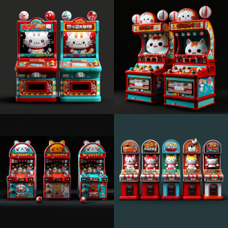 设计一组射球游戏机，有卡通猫元素，造型可爱，c4d渲染效果