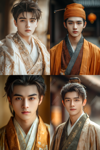 14岁宋朝服饰美男子，人像居中，古代庭院背景，自然光线，清新色调，长焦镜头，特写，文雅气质，中国风，静态。