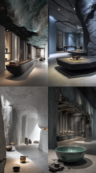 室内设计/琉璃地质断层吧台/茶烟拟态云海装置/陨铁锻造的茶则/青瓷裂纹扩香器/月相投影茶席/风化岩音钵共鸣系统/甲骨占梦仪式剧场/星图拓印工坊/青铜器铭文冥想洞/丝绸之路上升气流观星台/量子敦煌飞天全息舞蹈/时光包浆器物修复实验室/太空诗学/废墟未来主义/青铜赛博格/丝绸朋克/甲骨文抽象派/风化丝绸的光泽/青瓷裂纹中的星云