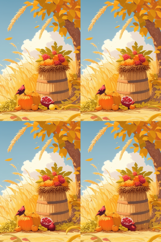 秋天、硕果累累、大丰收、蓝色和黄色对比 宫崎骏 吉卜力