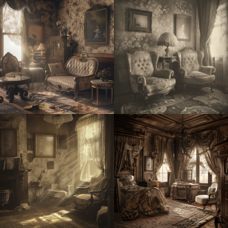 画面修复，复古风格，老照片，细节清晰，色彩还原，柔和光线，室内场景，中焦镜头，自然光，静态，怀旧，棕色调，迪士尼，复古家具，壁纸，老式灯具，中世纪风格，温暖色调，细节丰富，历史感，艺术装饰，经典元素，情感共鸣。