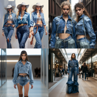 欧美 女生 牛仔装 2025年春季时尚装 走秀 米兰