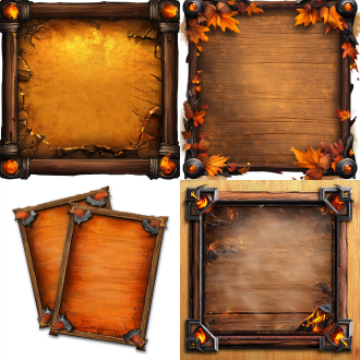 卡片边框，居中构图，复古风格，木质桌面，暖黄背景，微距镜头，顶光，清晰纹理，典雅，棕色调。