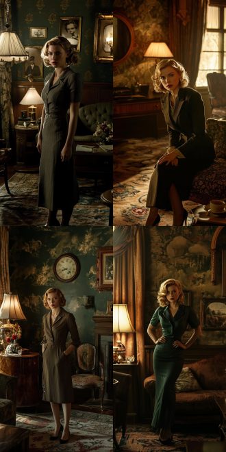 scarlett johansson，30年代服饰，侦探，客厅、复古内饰