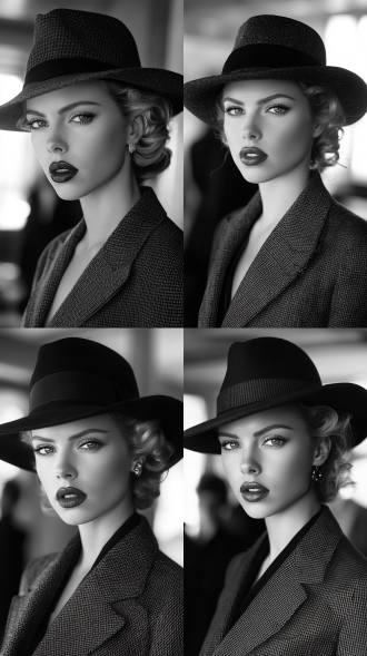 scarlett johansson，30年代服饰，侦探，30年代美国街道，6k 虚化 七分身 远景透视