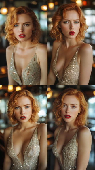 scarlett johansson，30年代服饰，30年代美国咖啡馆，6k 虚化 七分身