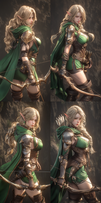 不死族女性，完美身材，短披风，弓，过膝长靴，奇幻 虚幻引擎 三维 oc渲染器