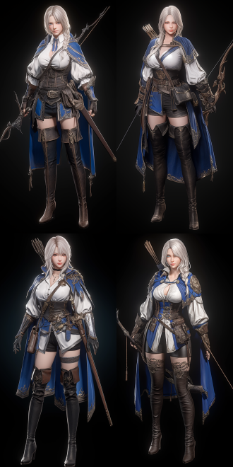 不死族女性，完美身材，短披风，弓，过膝长靴，奇幻 虚幻引擎 三维 oc渲染器