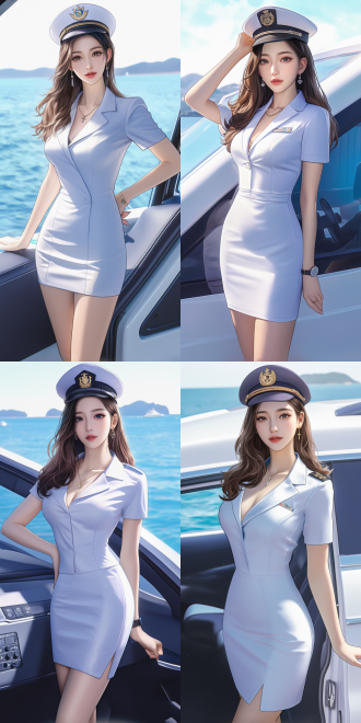 女性，长发，captain hat，white shirt dress，完美身材，全身，立姿，captain hat，灰色背景 虚幻引擎 三维 oc渲染器