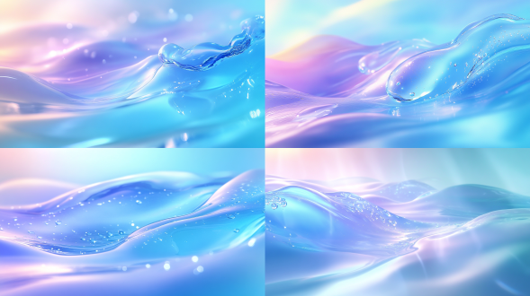 ue4 3d 渲染水滴，居中构图，干净通透，实验室环境，微距镜头，逆光，晶莹感，蓝白冷色调，清新。