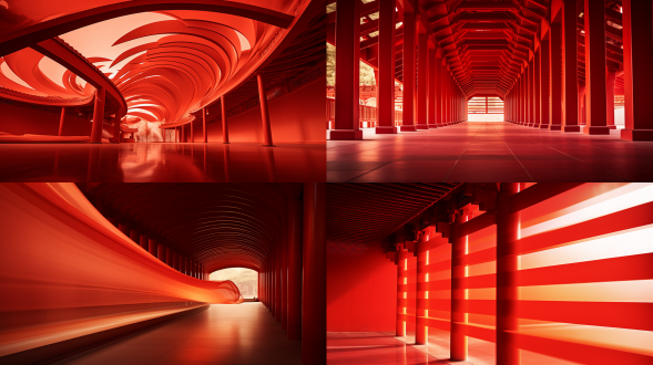 长曝光技术，大胆动感线条，中国风元素，红色背景，动态模糊，抽象艺术，红色调，文化符号，光影交错，创意摄影，视觉冲击，高速快门，广角镜头，侧光，室内，暖色调，抽象，文化，动感，创意，视觉，光影。 亭子 星际争霸