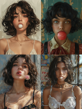 a very sassy girl with short hair is blowing gum 洛伊什