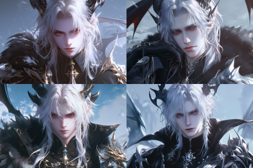 帅气青年，龙角，项圈，冷漠的表情，白发，魅力红眼，动漫美学，面部细节，眼睛细致，角色肖像，超高质量，摄影风格，电影氛围，忧郁黑暗，电影光效，艺术杰作，清晰面部，精细cg，8k