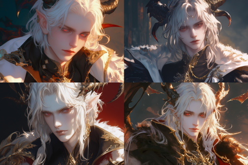 帅气青年，龙角，项圈，冷漠的表情，白发，魅力红眼，动漫美学，面部细节，眼睛细致，角色肖像，超高质量，摄影风格，电影氛围，忧郁黑暗，电影光效，艺术杰作，清晰面部，精细cg，8k