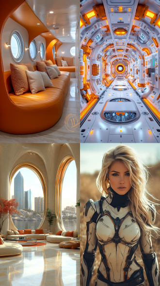 戏剧性构图，强烈透视，冲击力镜头，动漫卡通风格，宇宙飞船内部，火星外部，未来制服，橙色米色主题，背光，未来科技，科幻感，未来主义，好莱坞大片，32k超高清，超细节渲染，杰作，高分辨率。