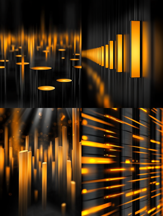 一个个科技感的数据柱，背景虚化。