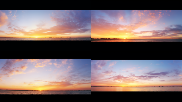 海边，天蓝色，广阔景深，透明感，长焦镜头，金色黄昏，汹涌波浪，自由，宁静，3:1比例，远景，柔和光线，动态波浪，宽广视野，平静表情，自然环境，冷色调，放松情绪。