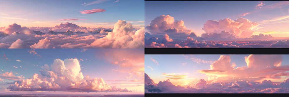 山巅云海，波澜壮阔，云海翻滚，大块云朵，广角，日出，仰视，大气恢弘，宽广视野，自然环境，冷色调