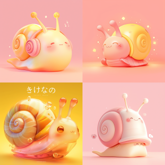 可爱蜗牛，3d盲盒，粉色黄色，色调柔和