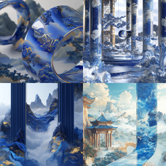 中国风情，卷轴中的3d，绿松石山水画，漂浮在空中的卷轴，精致，中国古代极简主义，宏观透视，3d，超高渲染，超现实细节，奇幻，高分辨率和超高清，绿松石色调，极简构图，宏观视角，超现实渲染，奇幻元素，高分辨率，超高清，精致细节，中国古代风格，空中悬浮，卷轴展开。