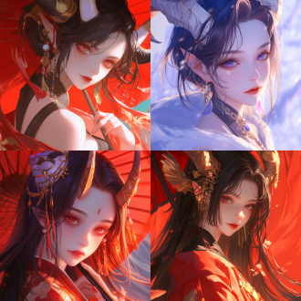 魔族少女，眼角痣，古风服饰，地狱背景，cg插画，柔和色调，光影效果，景深，细节精致，绚丽梦幻，4k分辨率，古风，地狱，cg，柔和，光影，景深，细节，梦幻，4k。