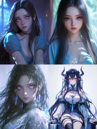 天魔族少女，18岁，黑色长发及腰，淡蓝色服饰，紫色瞳孔，全景视觉，柔和灯光，4k分辨率，五官精致，漂亮容颜，惊慌动作，疑惑表情，古风人族学院，全景视觉，柔和灯光，cg插画风格，光影效果，景深，细节精致，绚丽梦幻，高分辨率，细腻肌肤，动态模糊，色彩饱和，神秘氛围，幻想场景，艺术渲染，情感表达，视觉冲击。