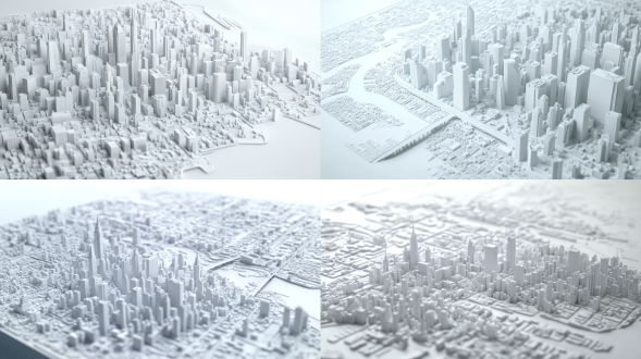 城市沙盒，灰白色，精细渲染，俯视角，鸟瞰，高级感，获奖作品，地图
